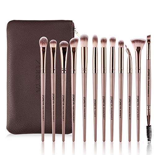 Z'OREYA Z'OREYA Eye Makeup Brushes, 12 Pcs Professional Eye Brush Set Eyeshadow, Eyebrow, Blending, Fan, Eyelash Brush Set With Carrying Bag(Champagne Gold)