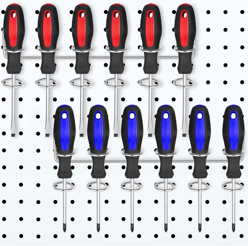 Ripeng 2 Pieces Pegboard Screwdriver Holders Peg Board Organizer Accessories Multi Ring Tool Holders Six Tool Organizer Racks for Pegboard, Pliers (Silver) - Image 1