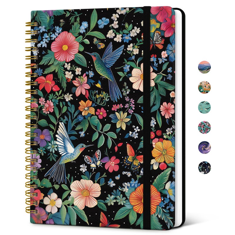 Taja Spiral Lined Journal for Women, Notebook for Work with Pretty Cover, 140 College Ruled Pages, Hardcover Notebook for Journaling, Note Taking, Bible Study, Hummingbird - Image 1