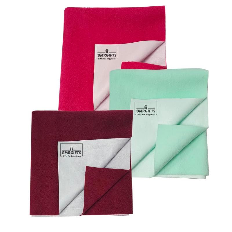 BMRGIFTS Cotton Extra Absorbent Waterproof Quick Dry Sheet for Baby Washable Mattress & Bed Protector Sheet for Toddler Children Pack of 3 Large Size, 100x140 cm Mehroon,Pink & Sea Green - Image 1
