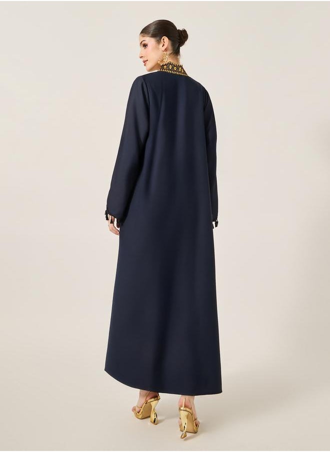 Styli Lace Detail V-Neck Flared Jalabyia with Tassels Detail  - Image 5