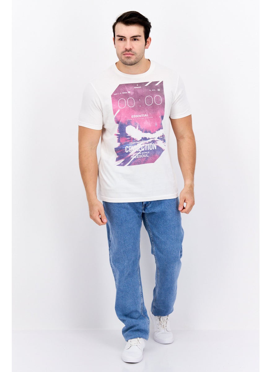 Free Soul - Men Crew Neck Short Sleeve Graphic Print Troon T-Shirt, White - Image 1