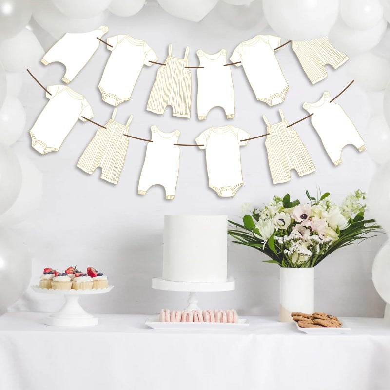 ELEFOCUS Neutral Baby Shower Bunting - 12Pcs Banner for New Baby Party Decor (Gold) - Image 5