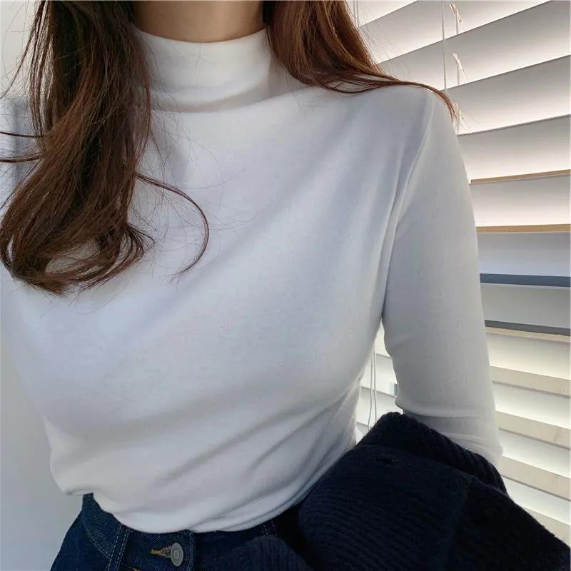 Dual-Sided Fleece Turtleneck Womens Winter Thermal Long-Sleeve Top White [high quality double-sided velvet]]