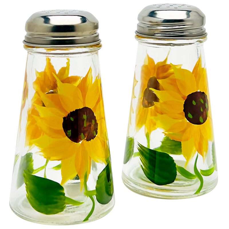 Containly HandPainted Sunflower Glass Salt  Pepper Shaker Set  Elegant Gift Boxed Kit in Protective Gift Box  Perfect for Gifts Home Dcor  Dining