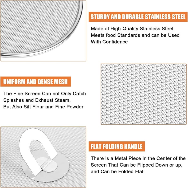 2 pieces of stainless steel anti-oil splash frying pan mesh cover (10 inches 13 inches) with foldable handle fine mesh surface anti-rust, anti-scalding and anti-oil stain Silver - Image 3