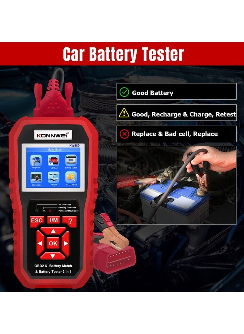 كونوي الماسح الضوئي KW880 Obd2 - أداة تشخيص 3 في 1، اختبار بطارية السيارة ومطابقة البطارية لمركبات البنزين/الديزل - فحص محرك النظام بالكامل، اختبار الانبعاثات، مستشعر O2، اختبار EVAP، عرض البيانات الحية  - Image 3