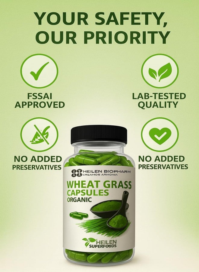 Heilen Biopharm Wheatgrass Powder Capsules - 500 mg x 180 (Pack of 1) | Plant-Based Green Superfood | Rich in Chlorophyll & Phytonutrients | Lab Tested | Vegan | No Added Preservatives - Image 5