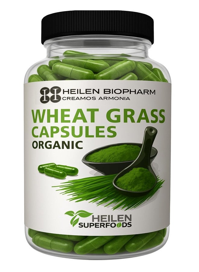 Heilen Biopharm Wheatgrass Powder Capsules - 500 mg x 180 (Pack of 1) | Plant-Based Green Superfood | Rich in Chlorophyll & Phytonutrients | Lab Tested | Vegan | No Added Preservatives - Image 1