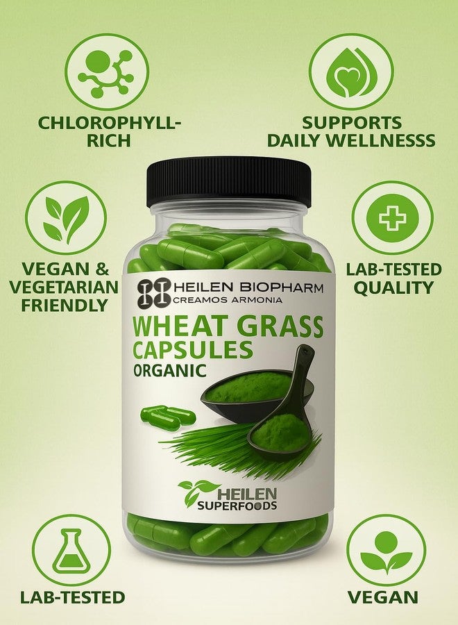 Heilen Biopharm Wheatgrass Powder Capsules - 500 mg x 180 (Pack of 1) | Plant-Based Green Superfood | Rich in Chlorophyll & Phytonutrients | Lab Tested | Vegan | No Added Preservatives - Image 3