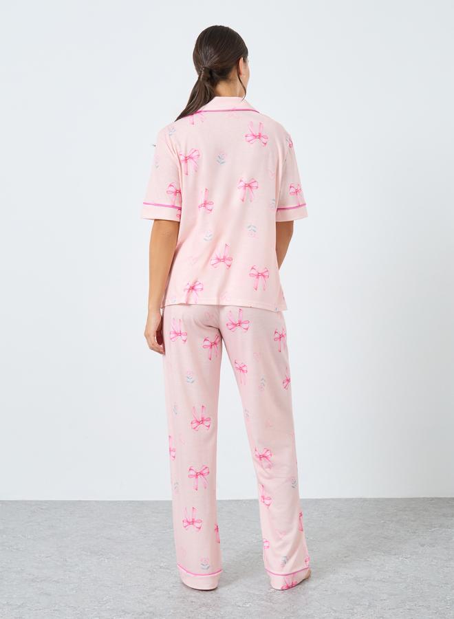 ستايلي طقم من بنطال بيجاما وبلوزة بطبعة جرافيك - Image 5