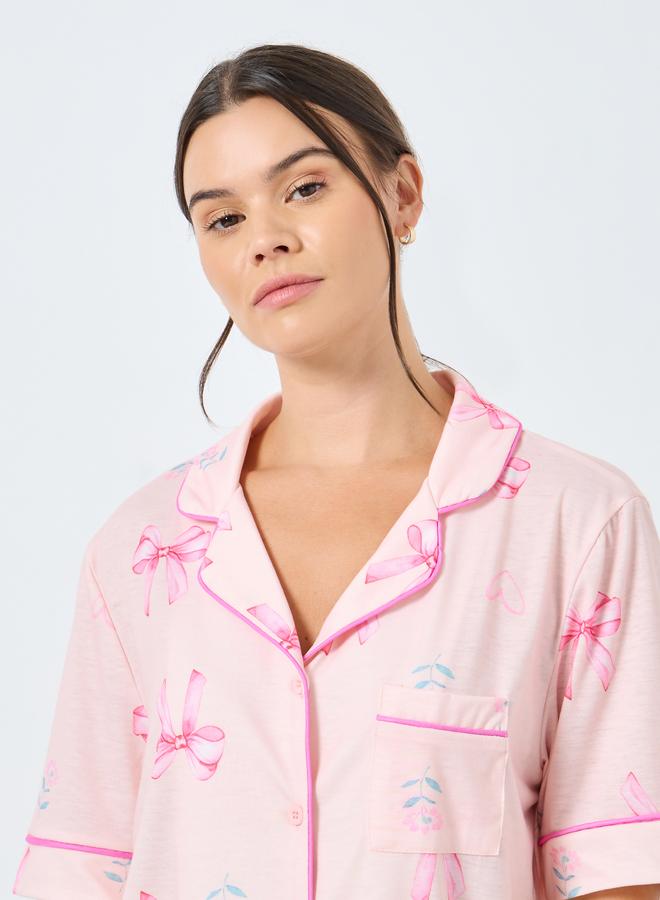 ستايلي طقم من بنطال بيجاما وبلوزة بطبعة جرافيك - Image 4