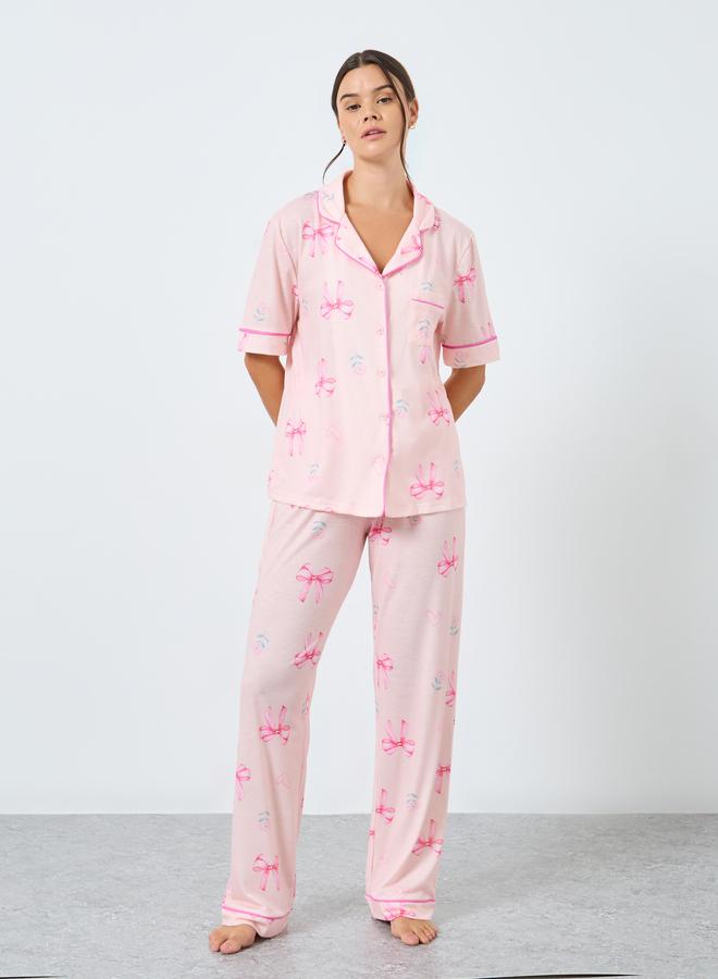 ستايلي طقم من بنطال بيجاما وبلوزة بطبعة جرافيك - Image 2