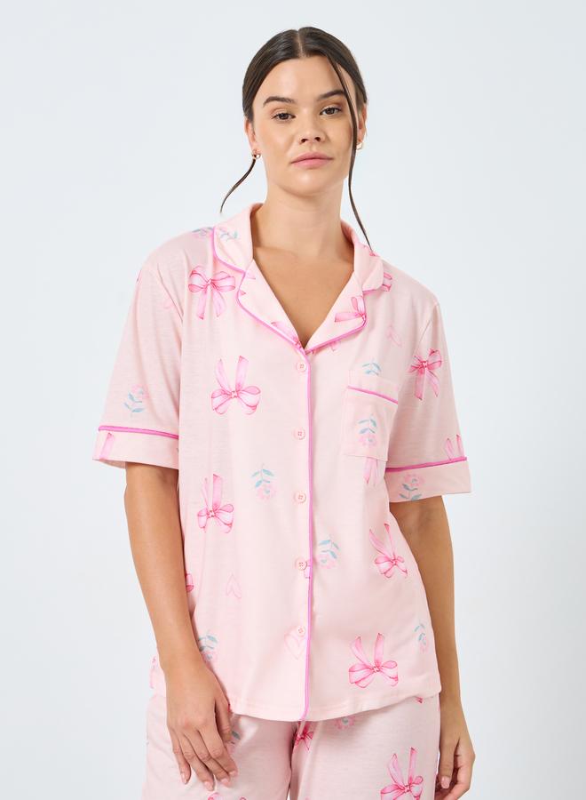 ستايلي طقم من بنطال بيجاما وبلوزة بطبعة جرافيك - Image 3