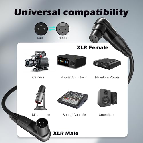 Adoreen Right-Angle XLR Male to Right-Angle XLR Female Microphone Cable 6 Ft, Adjustable 90 Degree Pro Balanced Shielded 3 Pin DMX Patch Cord for Studio Audio&DJ Stage Live Recording&Speaker System - Image 5