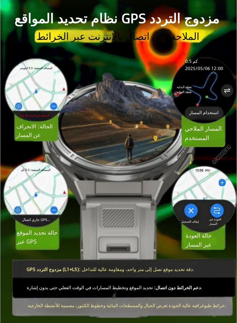 ساعة ذكية بشاشة 1.43 بوصة HD AMOLED، نظام تحديد المواقع مزدوج التردد (L1+L5)، مقاومة للماء 5ATM، وظيفة الاتصال، مراقبة معدل ضربات القلب والنوم، متوافقة مع أندرويد و iOS - Image 3
