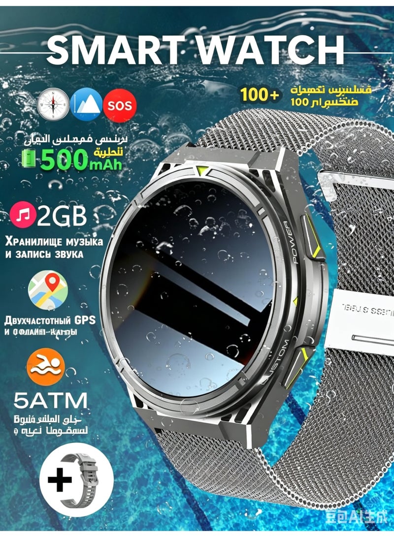 ساعة ذكية بشاشة 1.43 بوصة HD AMOLED، نظام تحديد المواقع مزدوج التردد (L1+L5)، مقاومة للماء 5ATM، وظيفة الاتصال، مراقبة معدل ضربات القلب والنوم، متوافقة مع أندرويد و iOS - Image 1