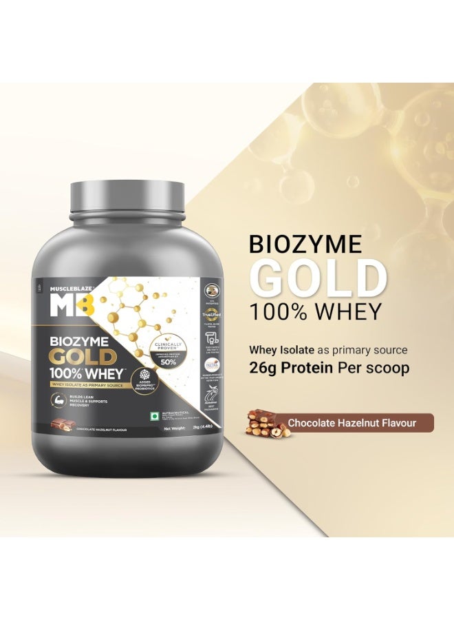 مسل بلايز مسحوق بروتين مصل اللبن MuscleBlaze Biozyme Gold (نقي بنسبة 100%)، بنكهة الشوكولاتة والبندق (2 كجم / 4.4 رطل) | 26 جم بروتين لكل مكيال | بروتين مصل اللبن المعزول (Whey Isolate) كمصدر أساسي للبروتين - Image 3