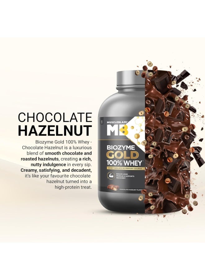 مسل بلايز مسحوق بروتين مصل اللبن MuscleBlaze Biozyme Gold (نقي بنسبة 100%)، بنكهة الشوكولاتة والبندق (2 كجم / 4.4 رطل) | 26 جم بروتين لكل مكيال | بروتين مصل اللبن المعزول (Whey Isolate) كمصدر أساسي للبروتين - Image 2