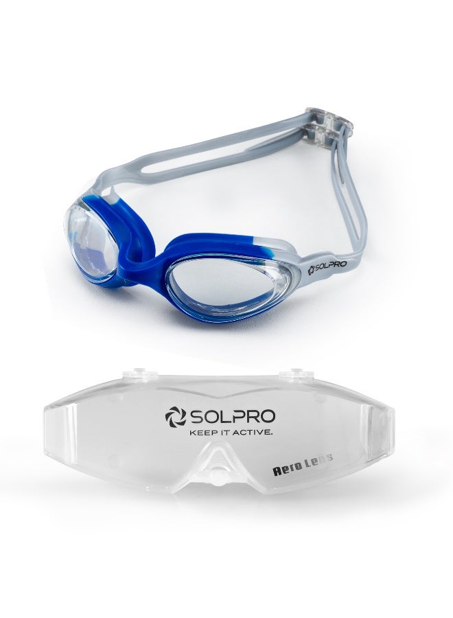 SOLPRO Aero Lens Adult Swimming Goggles (Blue/Grey) - Image 1