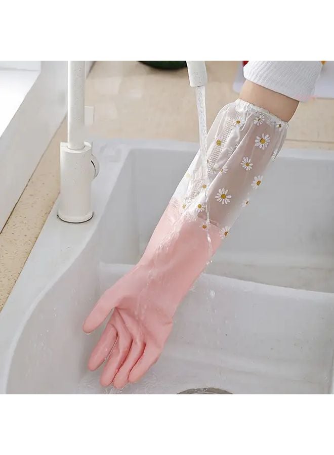 Transparent Reusable Long Sleeve Rubber Gloves Multipurpose Kitchen Cleaning Dishwashing Oven Pet Household Use - Image 1