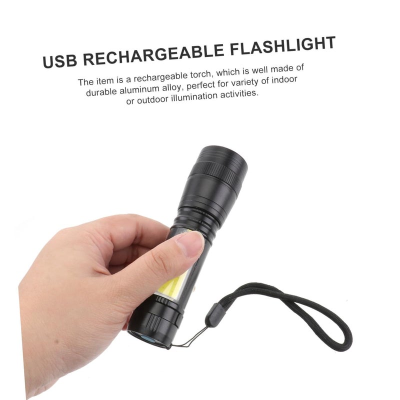 مصباح يدوي LED قابل لإعادة الشحن عبر USB، أوضاع ساطعة للتنزه والتخييم، ضوء طوارئ، خفيف الوزن، أسود. - Image 5