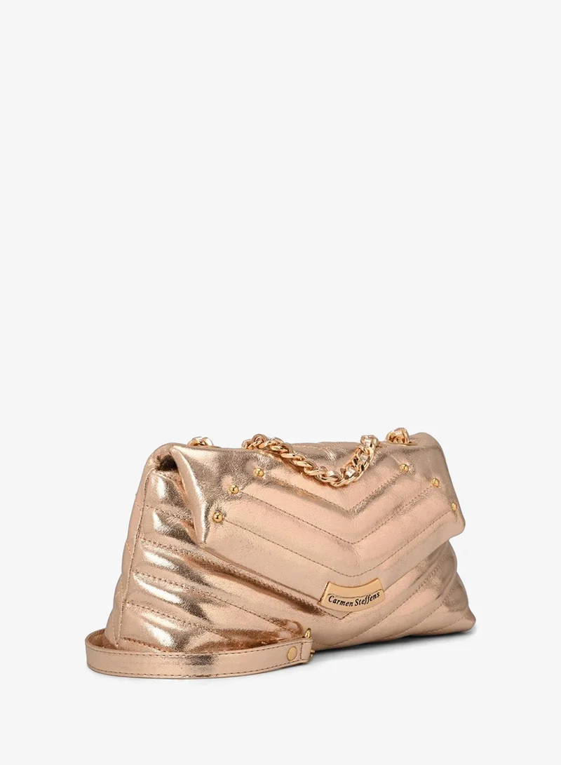 Golden Gold Quilted Bag Leather with Metal Application