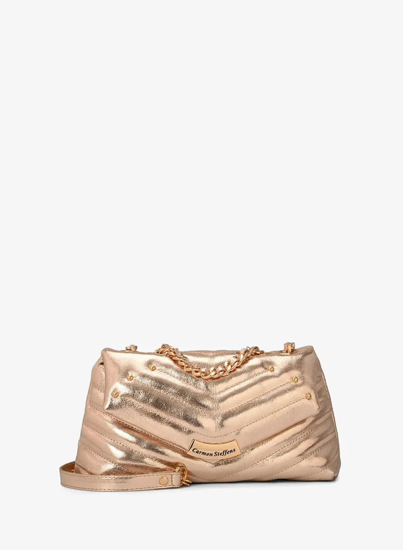 Carmen Steffens Golden Gold Quilted Bag Leather with Metal Application