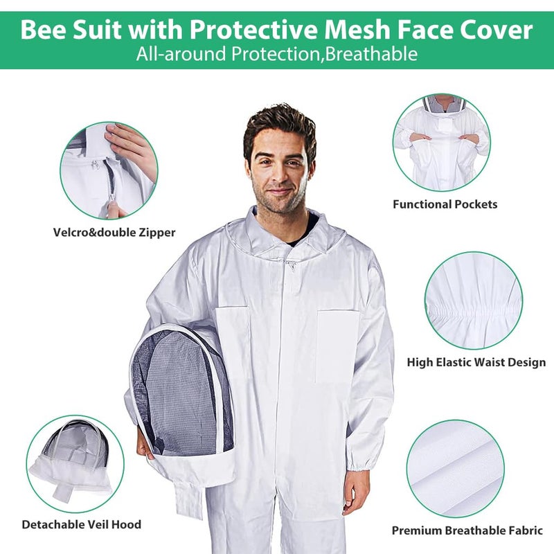 HASTHIP بدلة النحل مع غطاء وجه شبكي واقي بسحاب وأكمام طويلة بدلة تنفسية في الهواء الطلق لصيف 175-185 سم للبالغين - Image 2