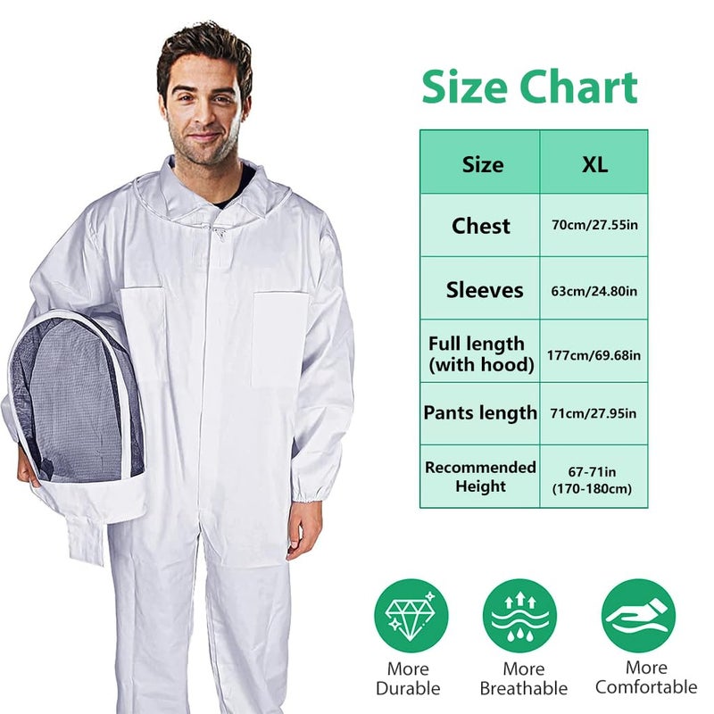 HASTHIP بدلة النحل مع غطاء وجه شبكي واقي بسحاب وأكمام طويلة بدلة تنفسية في الهواء الطلق لصيف 175-185 سم للبالغين - Image 4