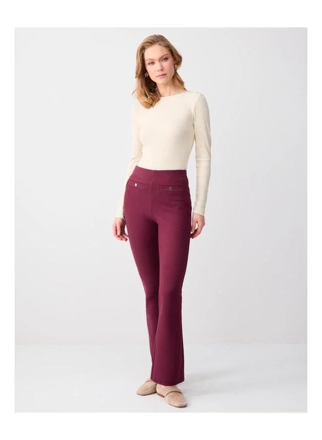 Jimmy Key Burgundy Wide-Leg High-Waist Slim-Fit Knit Pants.