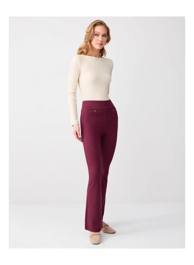 Jimmy Key Burgundy Wide-Leg High-Waist Slim-Fit Knit Pants.