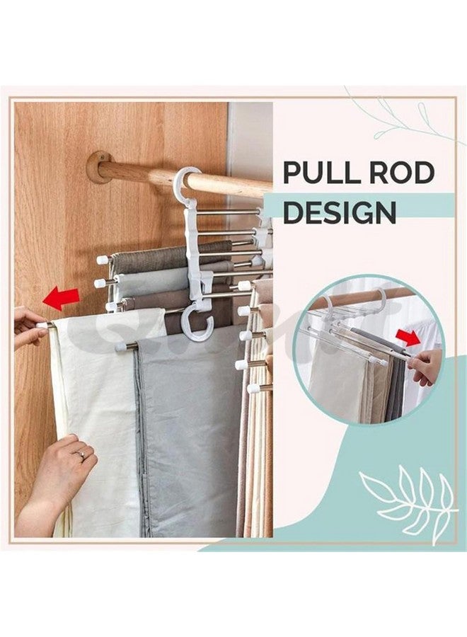 QIMIT 5 in 1 Stainless Steel Foldable Hangers for Clothes Hanging Multi-Layer Multi-Purpose Pant Hangers for Wardrobe Magic Foldable Hanger Clothes Hanger (Plastic Hanger-Pack of 4) - Image 4