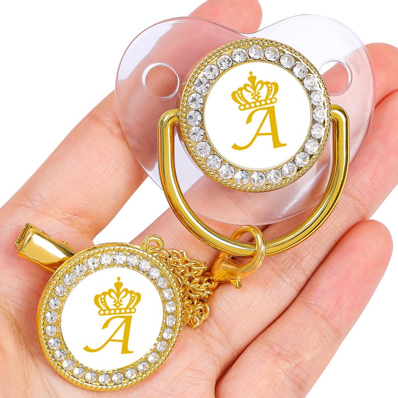 AliExpress Transparent Gold 26 Crown Letter Baby Drill Play Mouth with Drill Baby Gold Pacifier - Image 3
