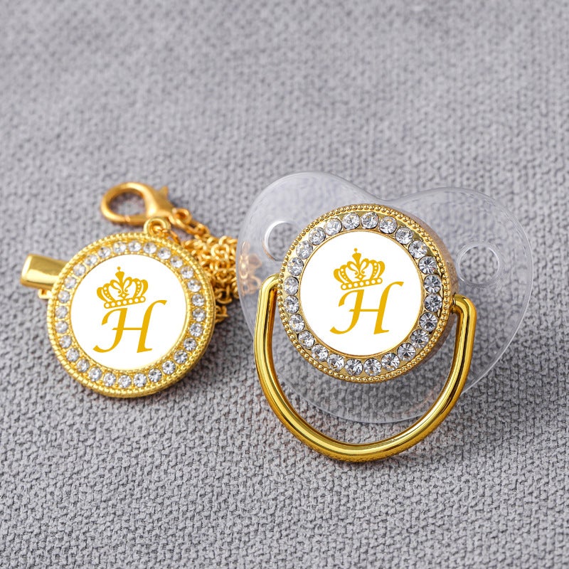 AliExpress Transparent Gold 26 Crown Letter Baby Drill Play Mouth with Drill Baby Gold Pacifier - Image 1