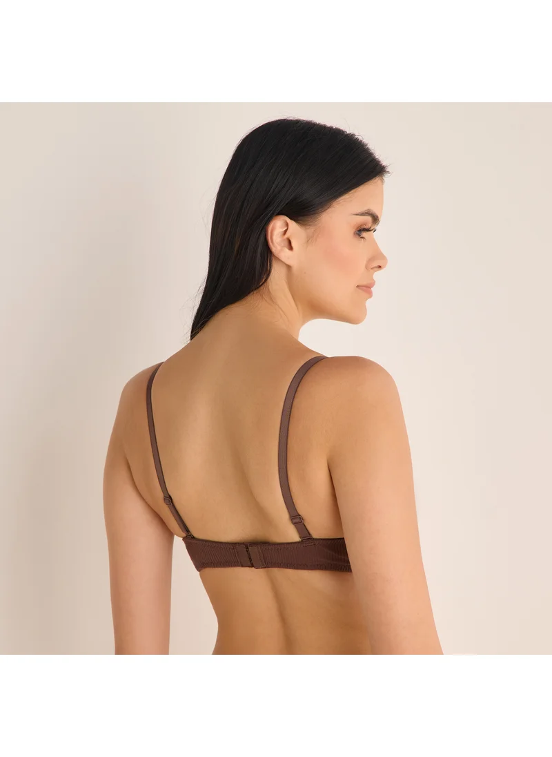 فاف Ribbed Balconette Bra with Hook and Eye Closure