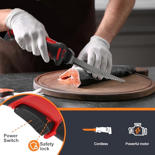 VLOXO Electric Fillet Knife-Cordless Electric Carving Knife with 2 Stainless Steel Blades Safety Lock Non-Slip Grip Rechargeable Electric Knives for Meat Slicing Turkey Bread Fish Includes Storage Case - Image 2
