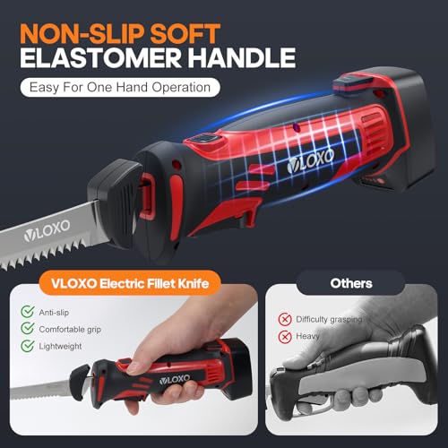 VLOXO Electric Fillet Knife-Cordless Electric Carving Knife with 2 Stainless Steel Blades Safety Lock Non-Slip Grip Rechargeable Electric Knives for Meat Slicing Turkey Bread Fish Includes Storage Case - Image 4