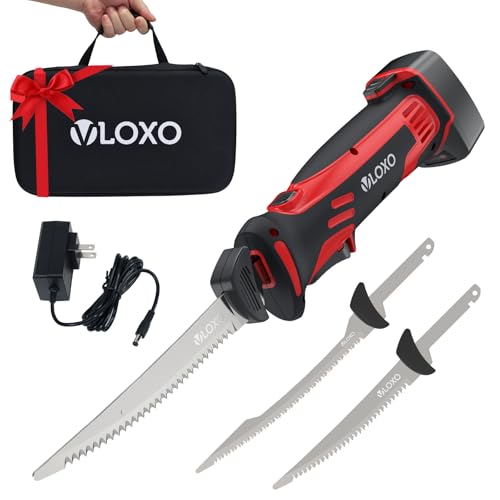 VLOXO Electric Fillet Knife-Cordless Electric Carving Knife with 2 Stainless Steel Blades Safety Lock Non-Slip Grip Rechargeable Electric Knives for Meat Slicing Turkey Bread Fish Includes Storage Case - Image 1