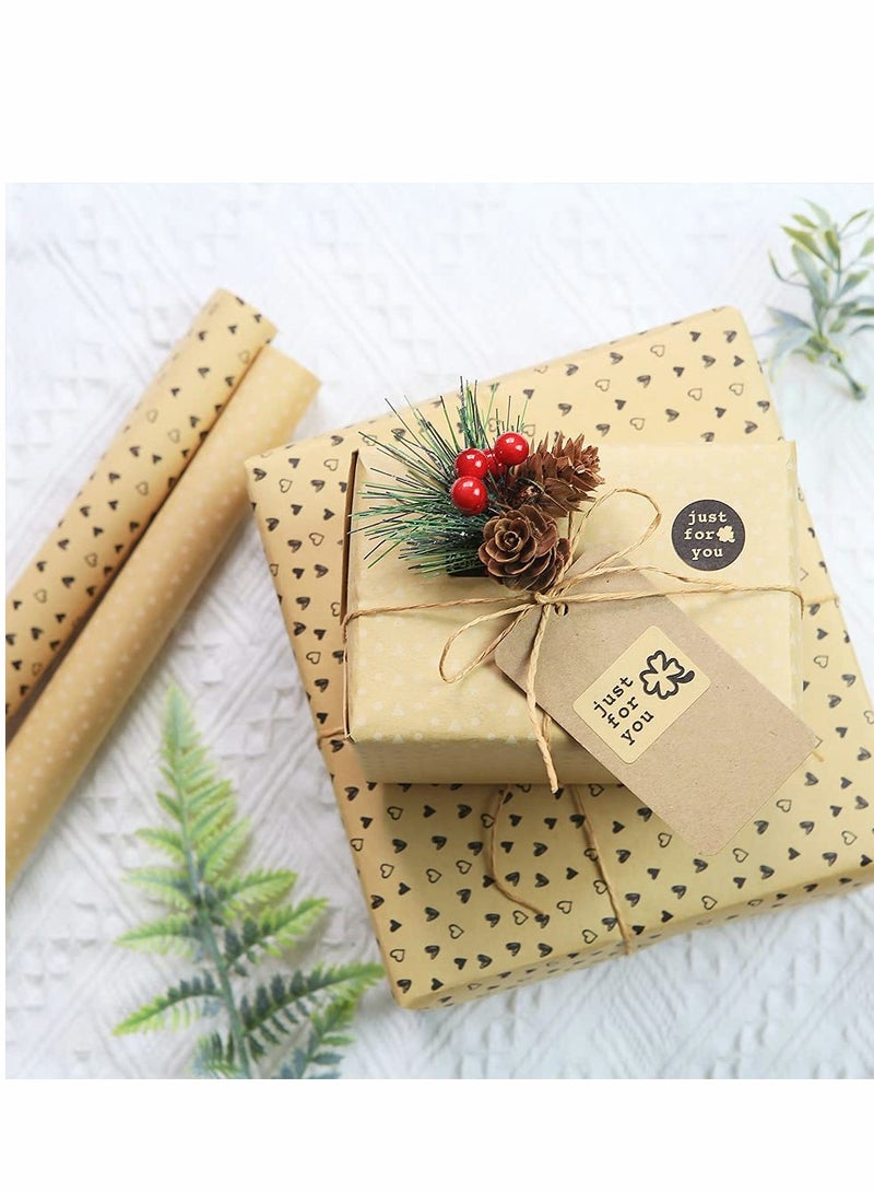 KASTWAVE Birthday Wrapping Paper, Kraft Brown Recycled Gift 20x28 inch, 12 Sheets Dot Stripe Heart with String Sticker Tag for Women Men Girl Boy, with Jute Strings, Stickers and Tags - Image 5
