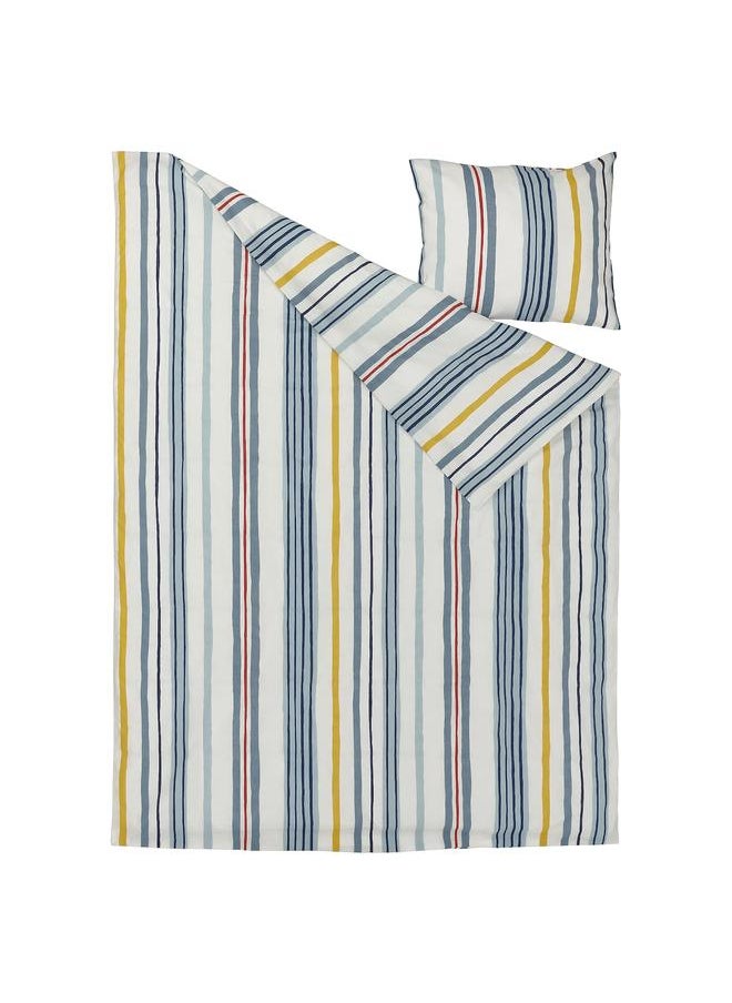 زبون - غطاء لحاف وغطاء وسادة، بنمط مخطط/متعدد الألوان، 150×200/50×80 سم - Image 1