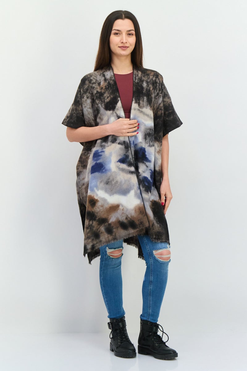 Max Studio Women Split Neck Tie Dye Poncho, Black Combo - Image 4