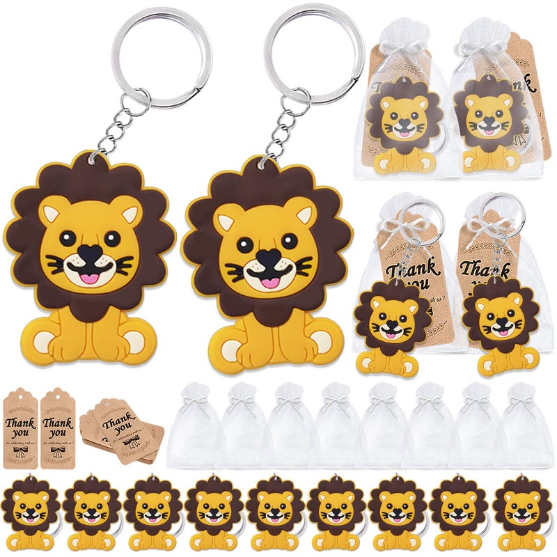 CiciBear 60 Pack Lion Party Decorations for Guests 20 Lion Keychains 20 Tags and 20 Gift Bags for Jungle Safari Wild Woodland Baby Shower Kids Birthday Party Favor