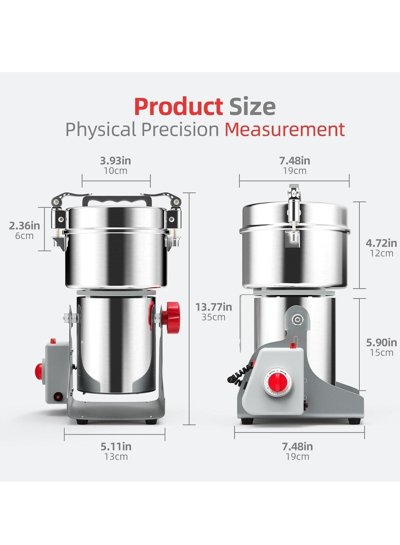 كيوومي مطحنة حبوب كهربائية، مطحنة حبوب وقهوة كهربائية بسعة 800 جرام، مطحنة مسحوق عالية السرعة 3000 واط مع حماية من التحميل الزائد ومؤقت 5 دقائق، مطحنة حبوب كهربائية للأعشاب، المكسرات، والقهوة - Image 3
