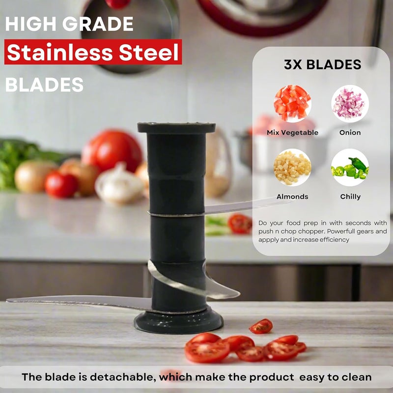 PddFalcon Hand Press Push Chopper With 3 Blades For Effortless Chopping Vegetable Fruits 600ml Push Chopper 600ml Green - Image 4