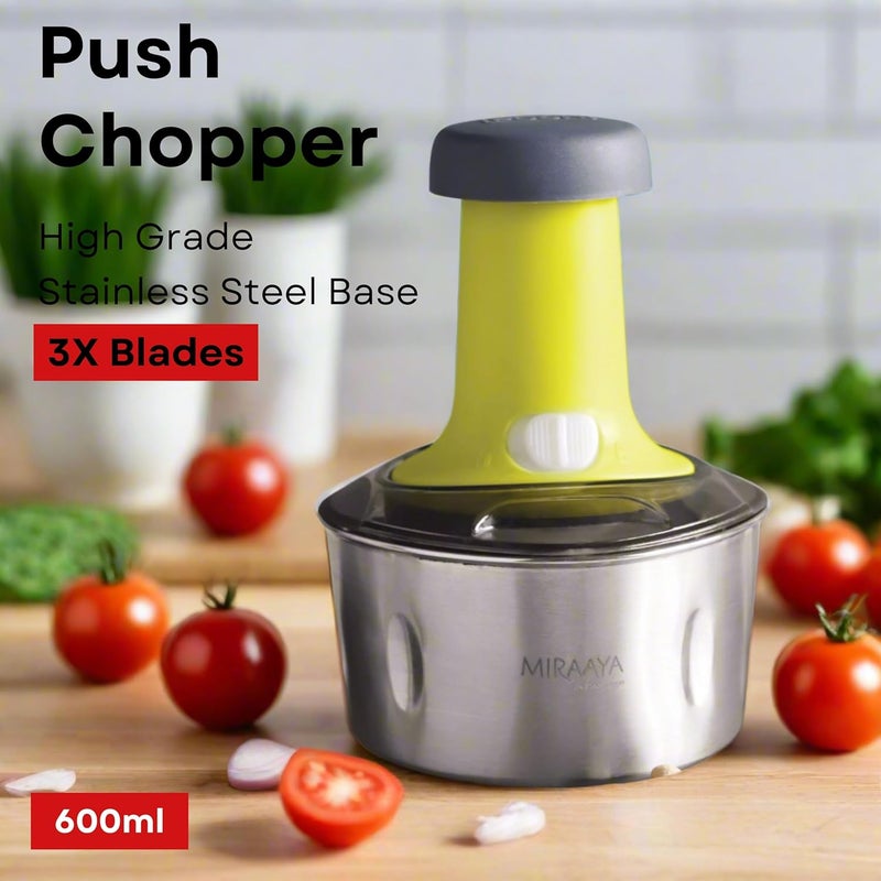 PddFalcon Hand Press Push Chopper With 3 Blades For Effortless Chopping Vegetable Fruits 600ml Push Chopper 600ml Green - Image 3