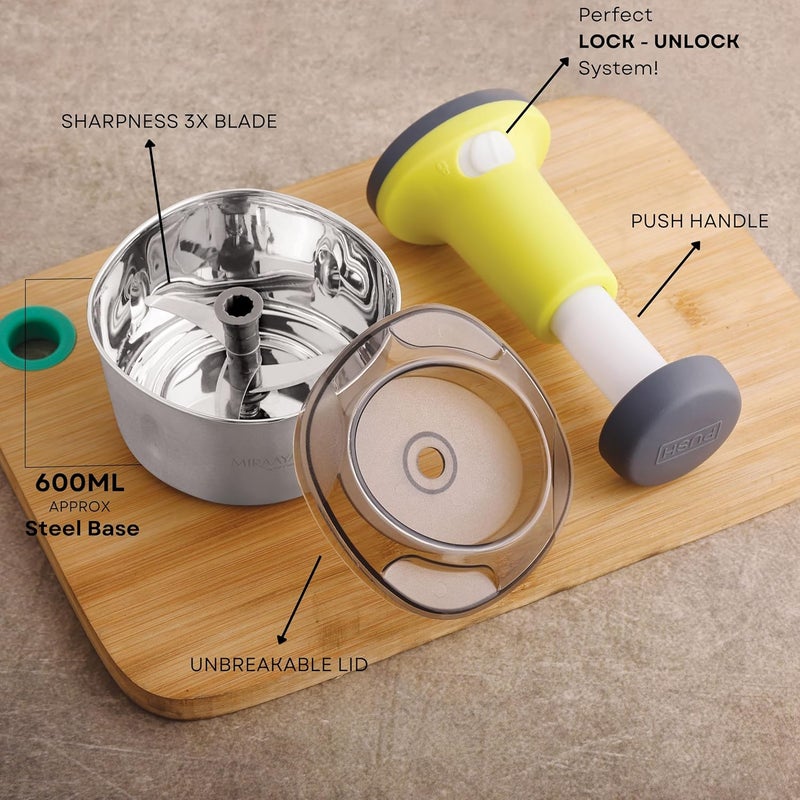 PddFalcon Hand Press Push Chopper With 3 Blades For Effortless Chopping Vegetable Fruits 600ml Push Chopper 600ml Green - Image 2