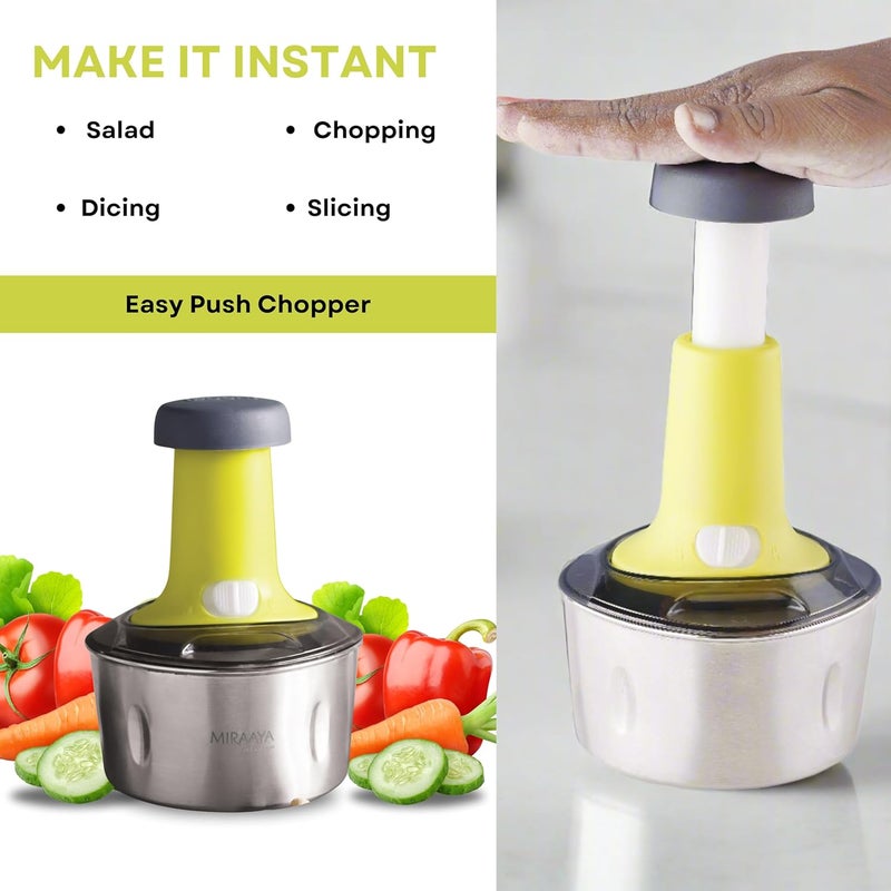 PddFalcon Hand Press Push Chopper With 3 Blades For Effortless Chopping Vegetable Fruits 600ml Push Chopper 600ml Green - Image 5