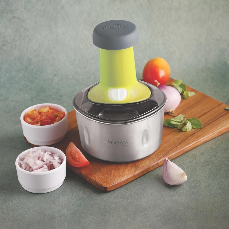 PddFalcon Hand Press Push Chopper With 3 Blades For Effortless Chopping Vegetable Fruits 600ml Push Chopper 600ml Green - Image 1