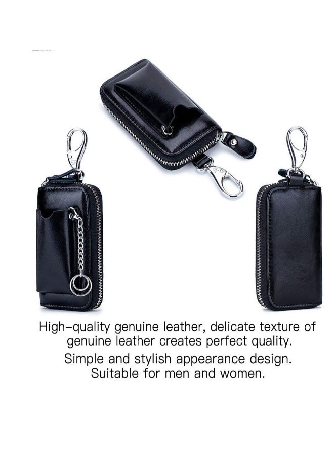 Generic - Car key Case, Leather Car Smart Key Fob Case, Portable Car Key Organizer Case, Keyring Zipper Bag, with Keychain,  for Men and Women - Image 1